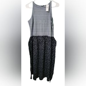 LOFT Woman's Dress Sleeveless Polka Dots Striped Blue White Size 8 NWT